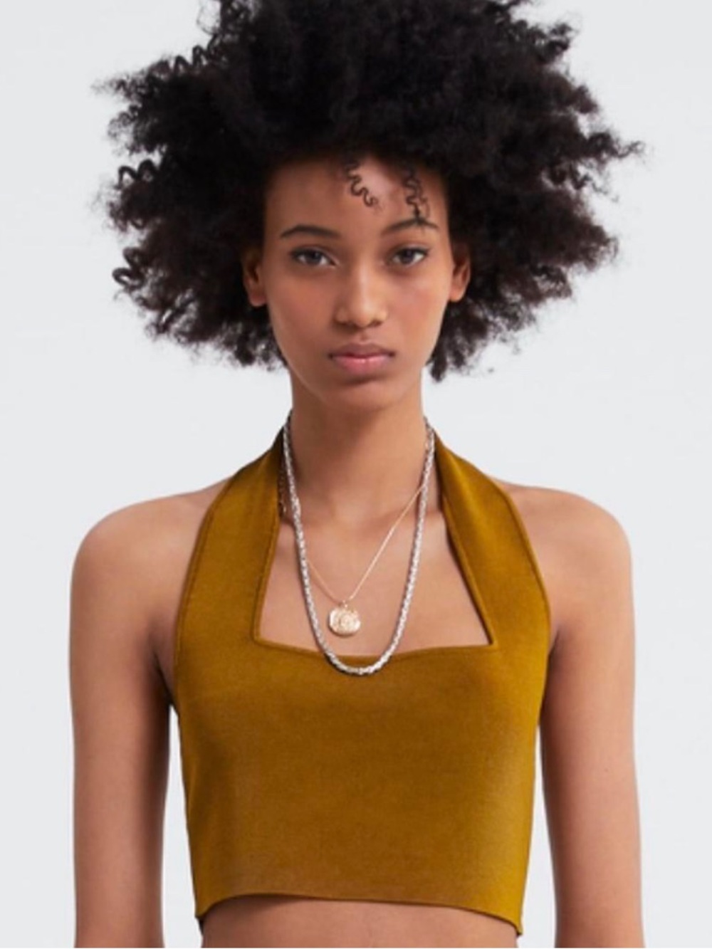 Zara Olive Green Knit Halterneck crop top size medium